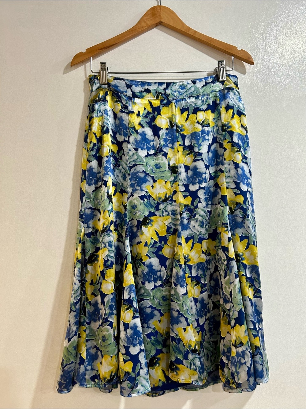 White House Black Market Floral Midi Skirt in Blue, Yellow & Green